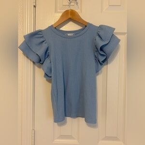 Zara Blue Ruffled Sleeve Top size S